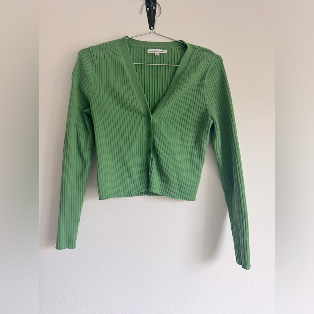 Reformation Green Ribbed Knit Button Up Top or Cardigan Size M